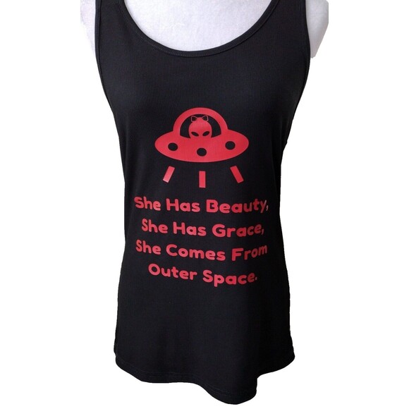 Boho Alien Tank Top Women's L Black Alien Space Beauty Y2K Athleisure - Picture 1 of 10